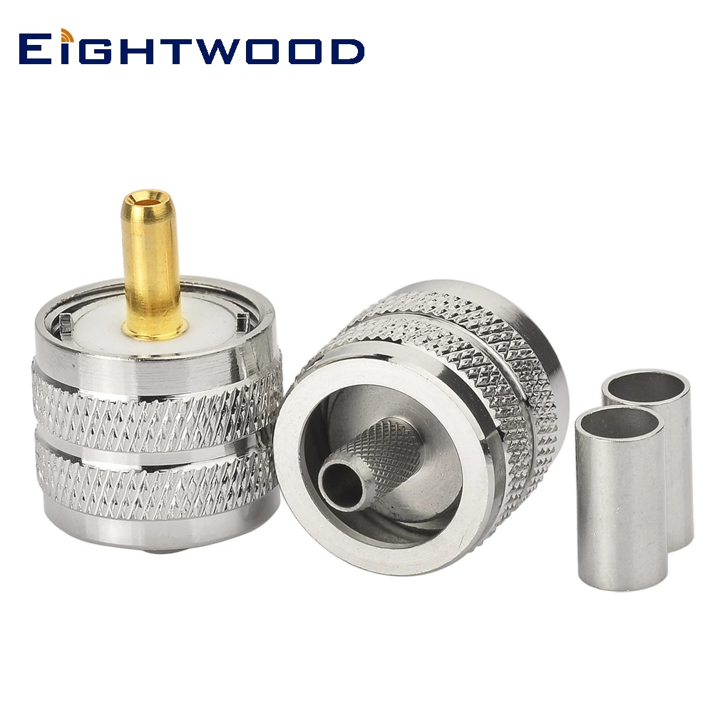 Eightwood PL-259 Connectors UHF Male Plug Crimp for LMR-195 RG142 RG400 RG58 Coaxial Cable Baofeng Two Way Radio SWR Meter 2PCS