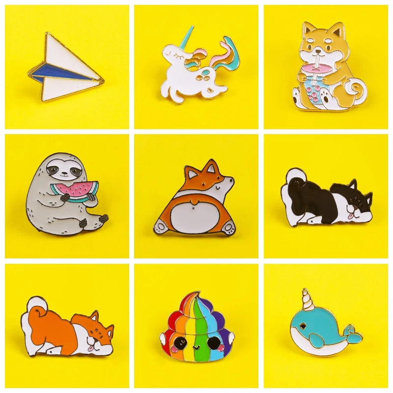 Cute Dog Anime Badges Cartoon Animals Brooches Unicorn Metal Pins Jackets Lapel Pin Backpacks Clothes Jewelry Lapel Pin Decro