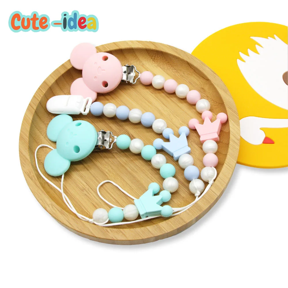 

Cute-idea 1set Silicone beads teething Pacifier Chain Food Grade Baby Silicone Crown Chain infant Nuring teether Baby Goods Gift