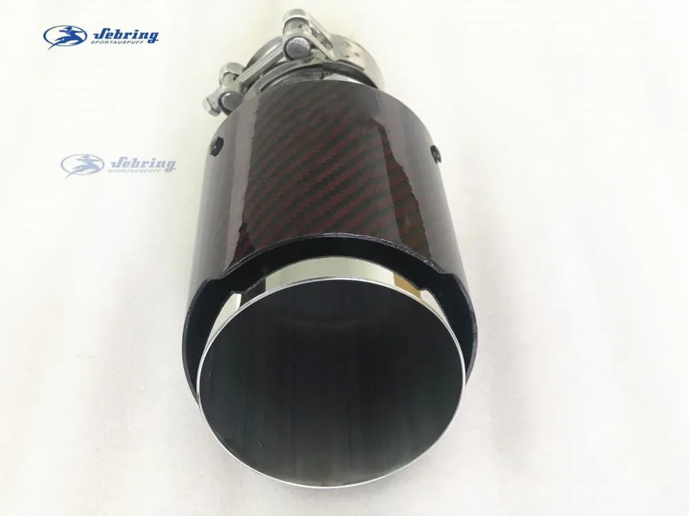 Remus Glossy Red  Carbon Fiber Stainless steel Universal Automobile exhaust pipe Muffler Pipe  carbon fiber exhaust tips