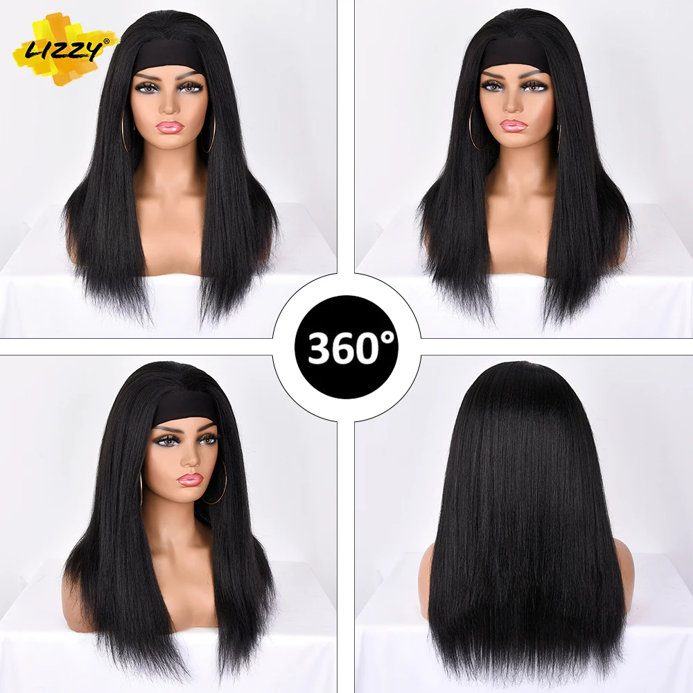 Long Straight Headband Wigs For Black Women Synthetic African Glueless Natural Brown Blonde Yaki Wig 22