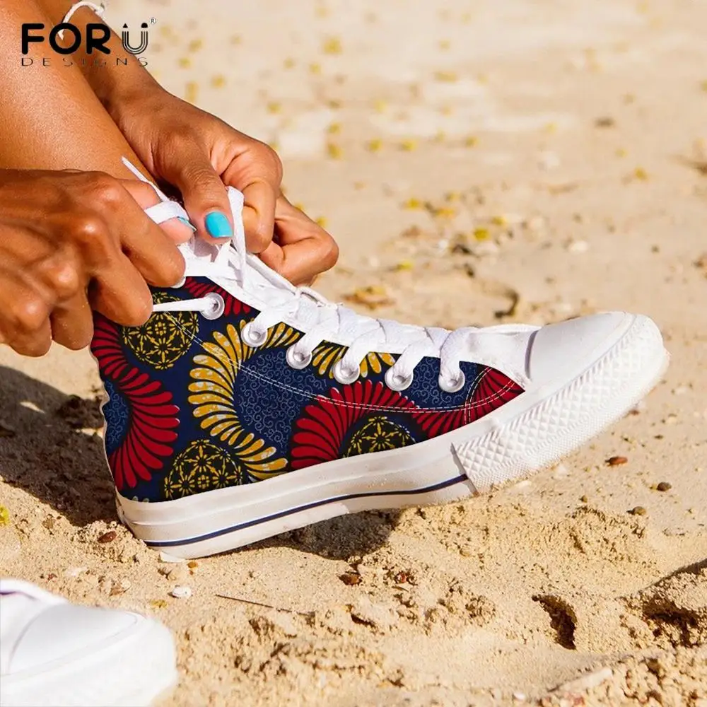 

FORUDESIGNS Fashion African Floral Ethnic Print High Top Canvas Shoe 2020 Spring Casual Girl Sneakers Harajuku Vulcanized Shoes