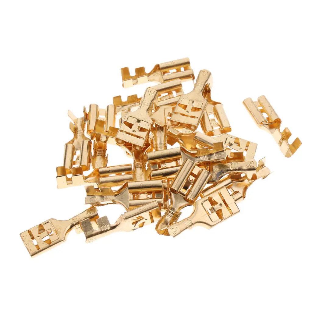 25 Pieces Brass Crimp Terminal Cable Locking Female Spade Connector 9.5mm