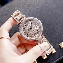 Relojes de marca superior con rotación para mujer, reloj de diamantes de lujo, pulsera impermeable a la moda, reloj de pulsera para mujer, esfera grande con caja de reloj