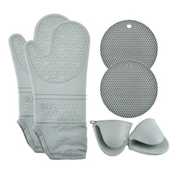 6Pcs Extra Long Oven Mitts and Pot Holders Sets, Heat Resistant Silicone Oven Mittens, Mini Oven Gloves and Hot Pads Potholders