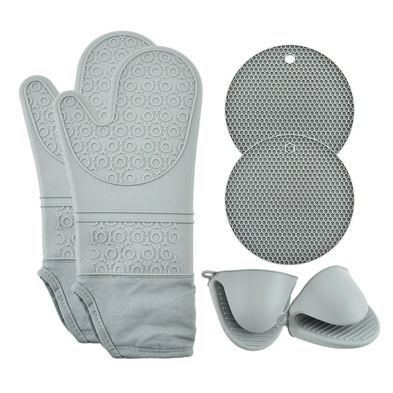 6Pcs Extra Long Oven Mitts and Pot Holders Sets, Heat Resistant Silicone Oven Mittens, Mini Oven Gloves and Hot Pads Potholders
