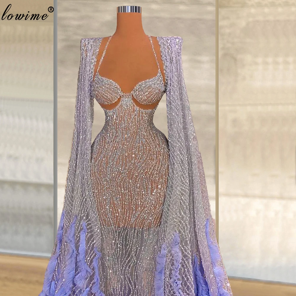 Vestidos de Noche de manga larga de lujo, vestidos de celebridades transparentes de sirena, vestidos de alta costura Vintage para ocasiones especiales, 2021