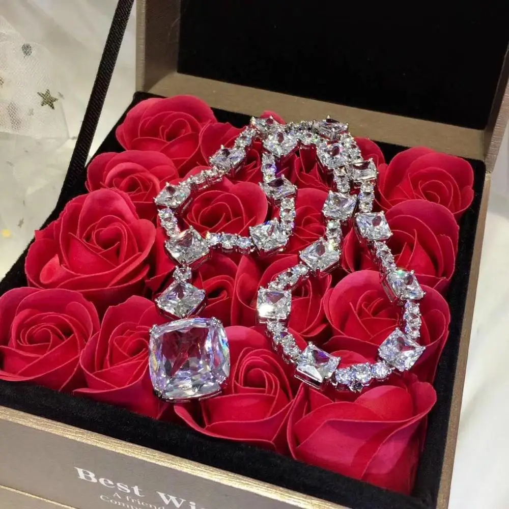 Hibride Luxury Trendy Wedding Necklace For Women Yellow Stone Full Cubic Zirconia Bridal Jewelry pendientes mujer moda N-878