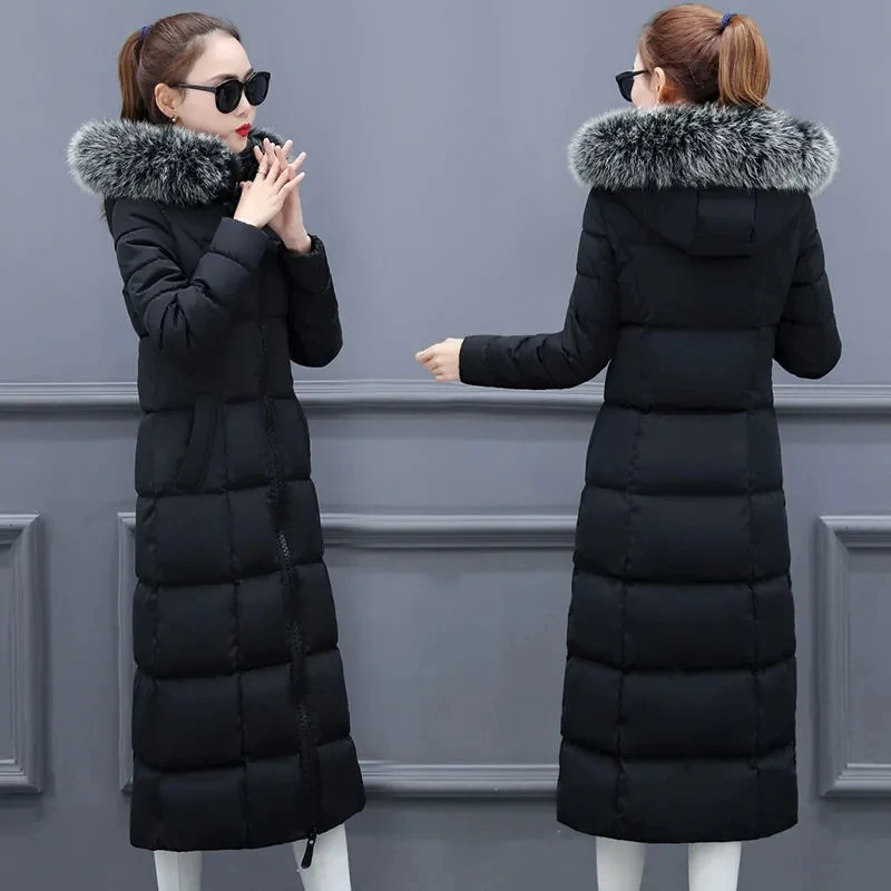 

Nice Womens Parkas Winter Clothing X-Long Warm Coat Fur Collar Hooded Padded Parkas Slim Overcoat Loose Oversize 4xl Cotton Coat