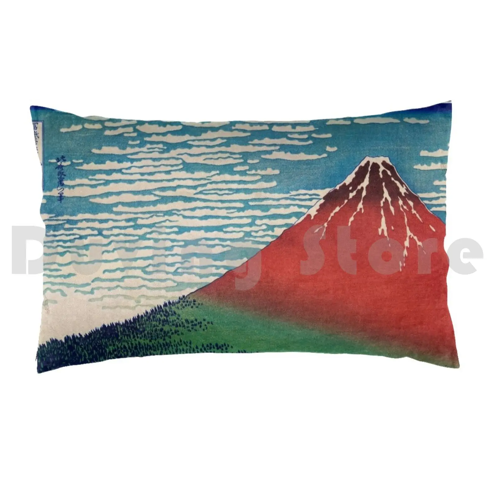 Mount Fuji Old Illustration By Katsushika Hokusai , Japanese Fine Art. Pillow case 771 Ukiyo E