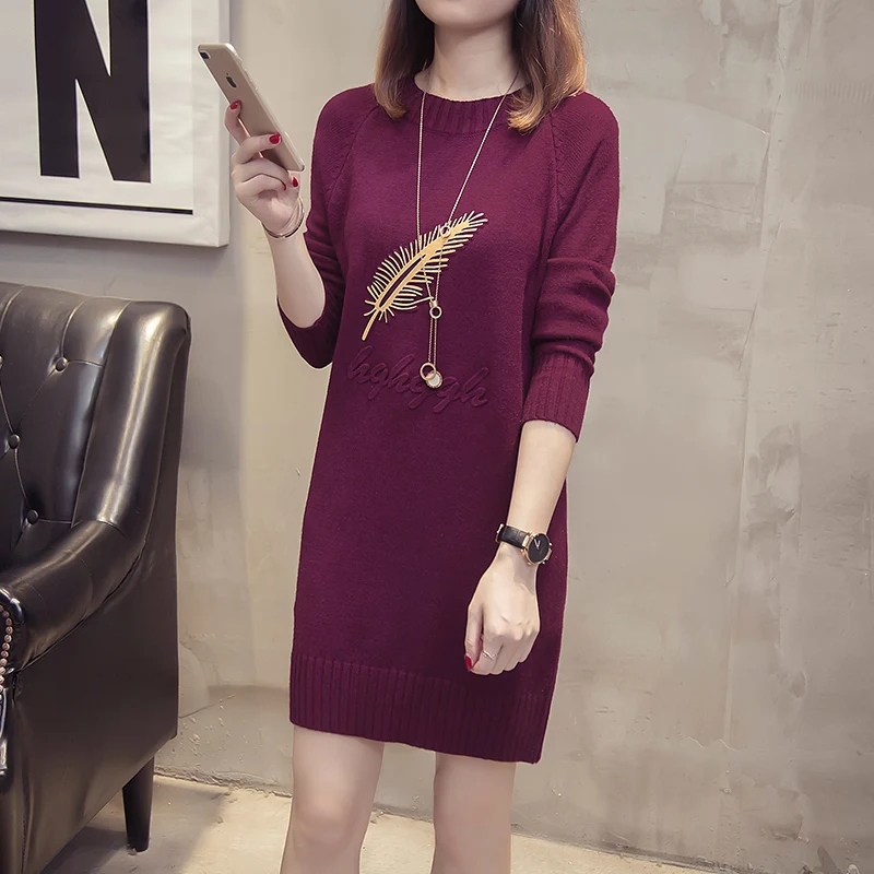 New Fashion 2025 Women Autumn Winter Long Sweater Pullovers Dress Casual Warm Female Knitted Clothes Thick Warm Tops