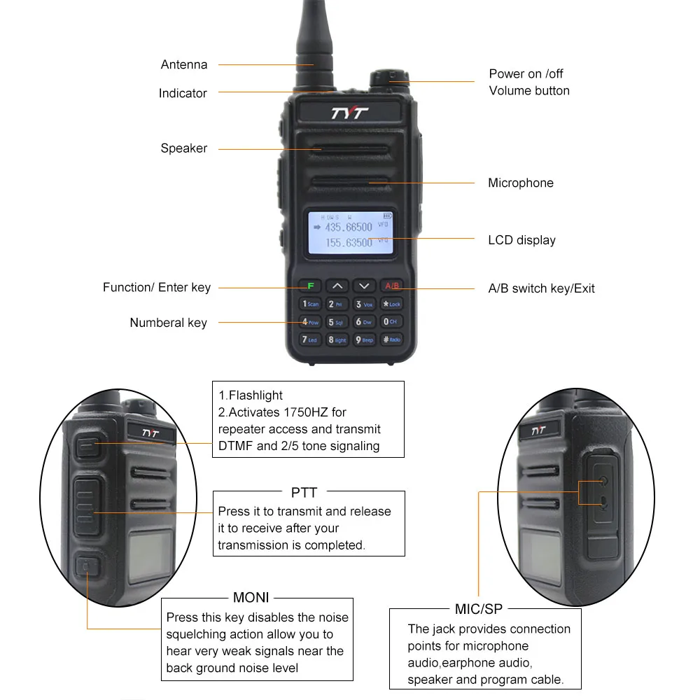 TYT TH-UV88 5W Dual Band 136-174&400-480MHz Portable Walkie Talkie VOX Scrambler FM Radio UV Transceiver