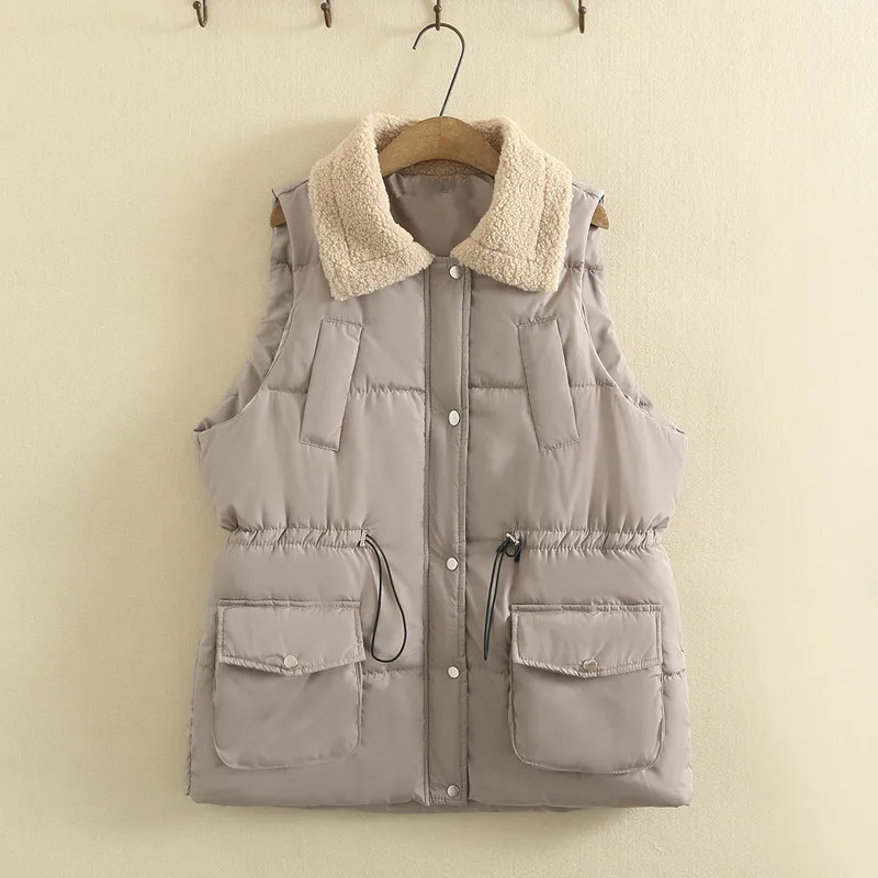 Plus Size Vest For Women 3XL-5XL Lapel Patchwork Sleeveless Jacket Zipper And Big Pocket Winter Vest Large Size Casual Coat Vest