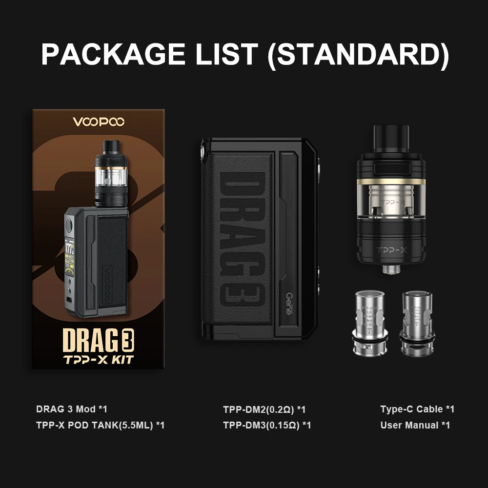 Oficjalny zestaw VOOPOO Drag 3 TPP-X 177 W Mod 5,5 ml TPP X Pod Zbiornik magnetyczny Vape Zestaw bez podwójnego akumulatora 18650 Parownik