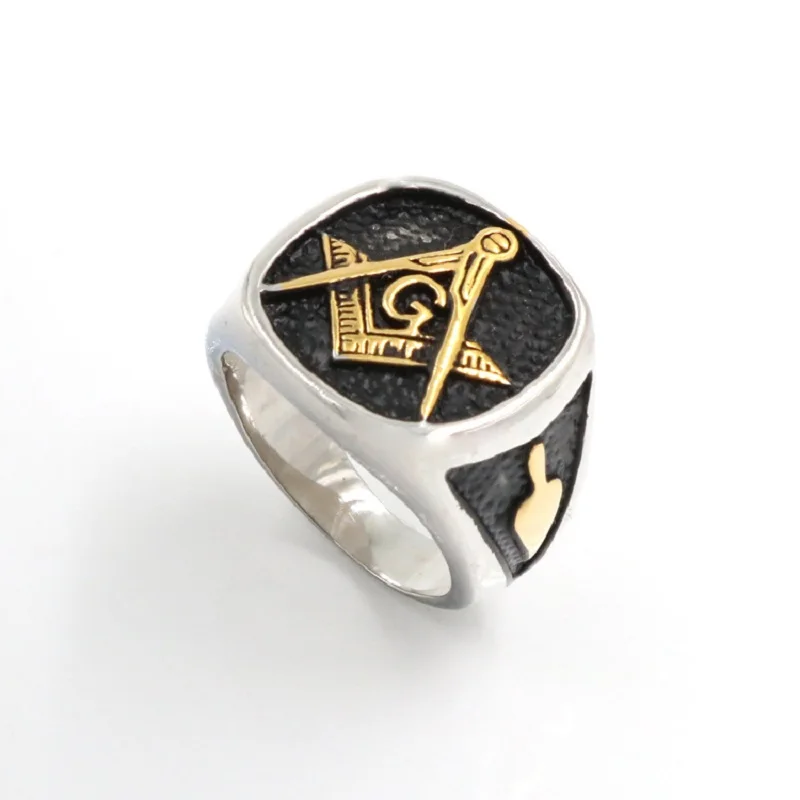 Cool Mens Silver color Gold color Free Mason Freemasonry Masonic Ring 316L Stainless Steel Band Ring