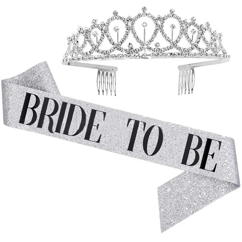 

Bride To Be Crown Sash Set for Girls Rose Gold Silver Bridal Shower Tiara and Sash Girl Bachelorette Hen Party Supplies Decor