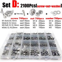 400/2100 M1.6 M2 M3 M4 M5 304 Stainless Steel Hexagon Hex Socket Ultra Thin Flat Wafer Head Screw Bolt Nut Washer Assortment Kit