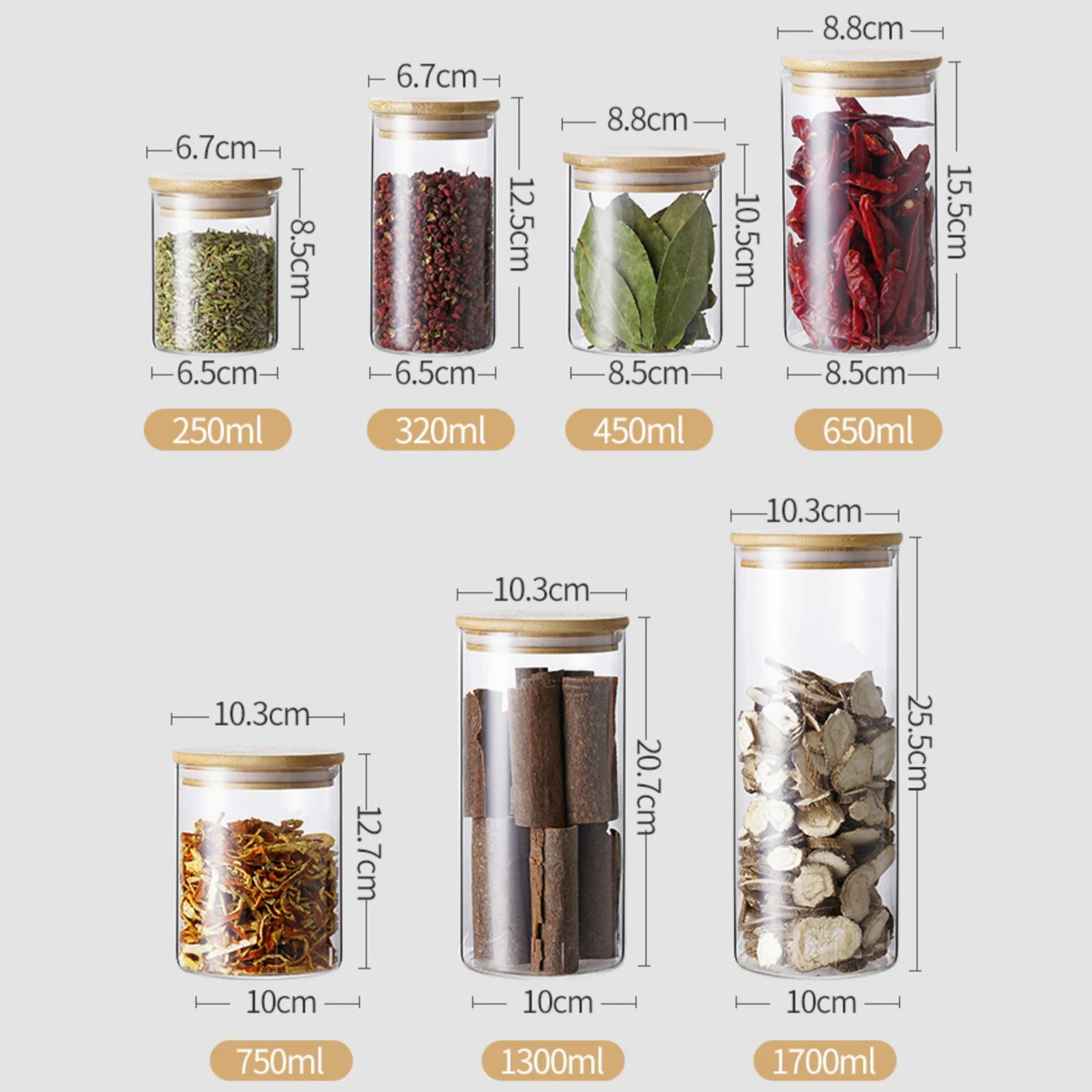 Glass Food Storage Containers Set,Airtight Food Jars with Bamboo Wooden Lids Kitchen Canisters For Sugar Candy Cookie