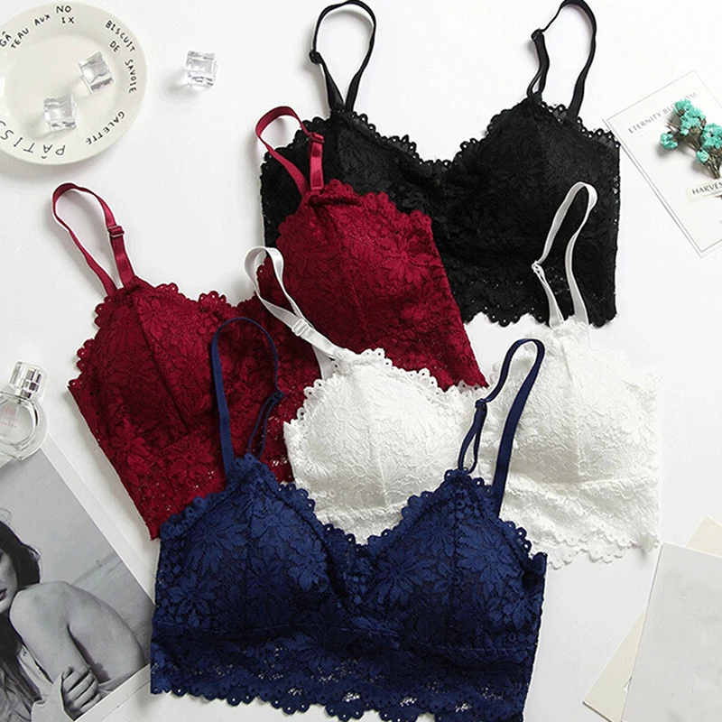 Women Fitness Underwear Floral Lace Sport Crop Top Women Sexy Bra Lace Bralette Sexy Lingerie Wireless Padded Seamless Bra