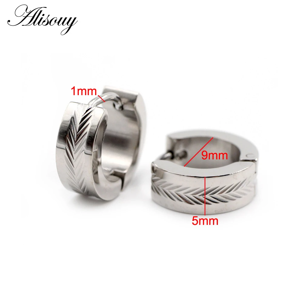 Alisouy 2pcs Punk Stainless Steel Carving Wheat Ears Ear Earring Women Men Circle Hoop Earrings Piercing body Jewelry