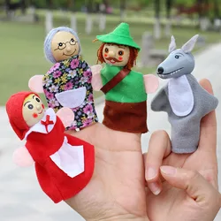 4 Cái/lốc Trẻ Em Học Sinh Búp Bê Sang Trọng Đồ Chơi Cô Bé Quàng Khăn Đỏ Gỗ Đứng Đầu Câu Chuyện Cổ Tích Kể Chuyện Con Rối Bàn Tay