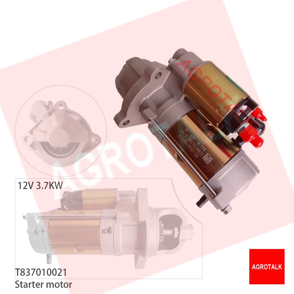 Starter motor 12V 3.7KW / 10 teeth for Foton Lovol 1004-4TH, parts number: T837010021 ( can replace old design T73701009 )