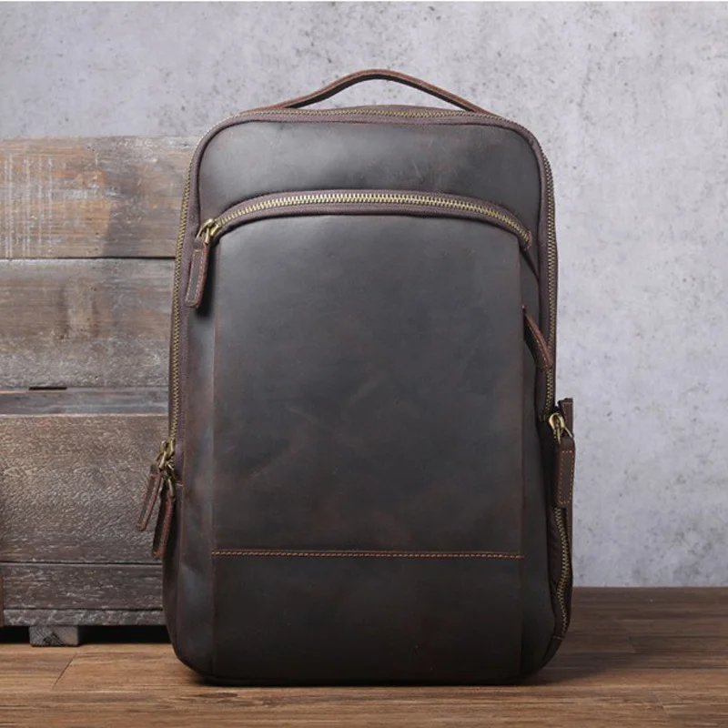 

Vintage Cowhide Genuine Leather Men’s Backpack Mochila Hiking Bagpack Male Travel Backpack Laptop Case School Bag Rucksack
