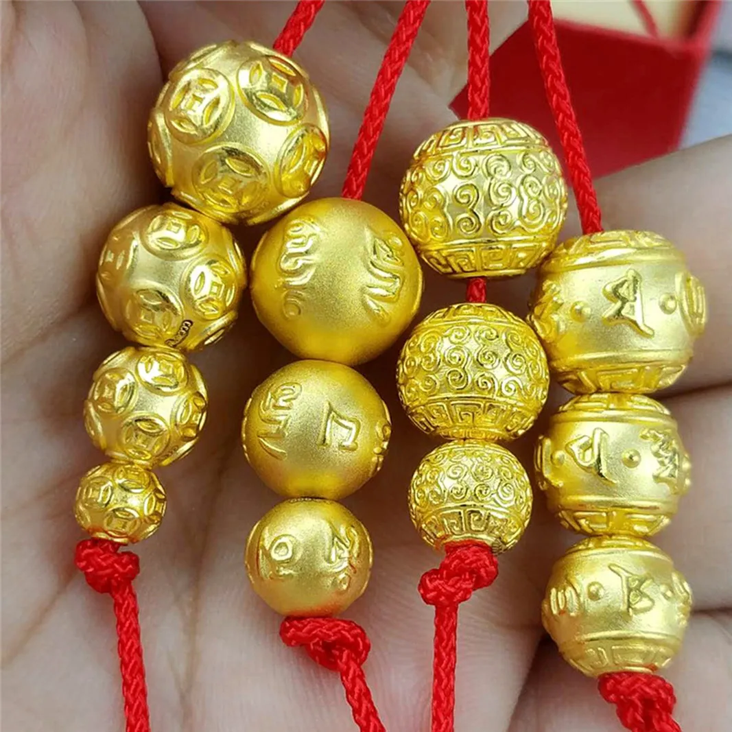 1pcs Pure 999 24K Yellow Gold 3D Lucky Xiangyun Coin Transfer Beads Pendant