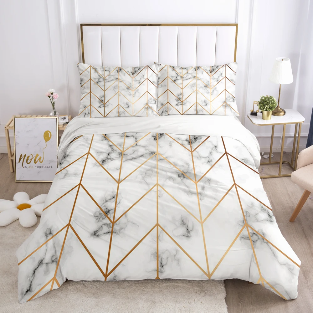 3D Bedding Set Comforter Duvet Cover Pillowcases Luxury Bed Linens Bed Set Queen King Europe Russia Size Nordic Simple Marble