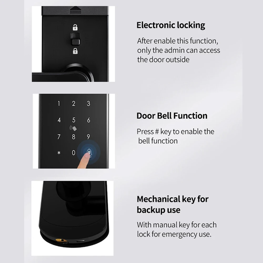 Zemismart Smart WiFi Electronic Door Lock with Doorbell Alert Security For Hotel Apartment Fingerprint Tuya APP Card Key Unlock