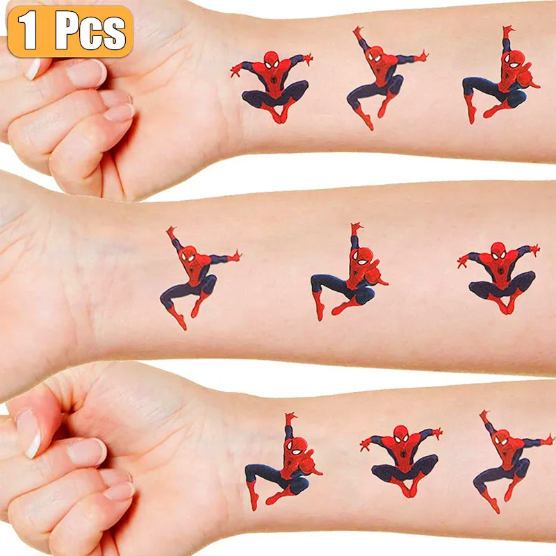 Cartoon Spiderman Theme Tattoo Stickers Kids Boys Birthday Party Decorations Superhero Party Sticker Baby Shower Party Supplies