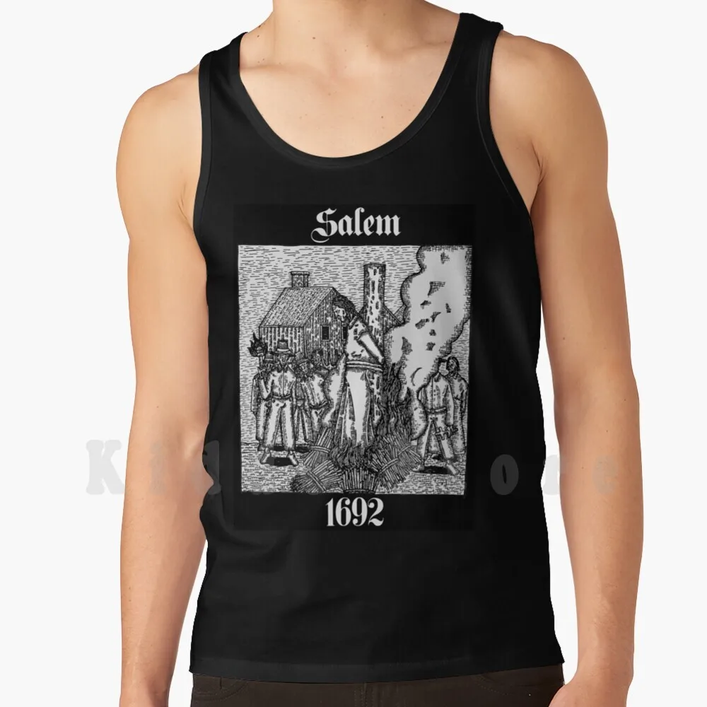 Salem 1692 Tank Tops Vest 100% Cotton Salem Witch Trials 1692 Black And White Medieval Witches