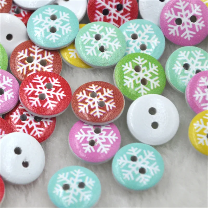 100 pcs print Snow Wood Button sewing/appliques/craft DIY 15 mm WB226