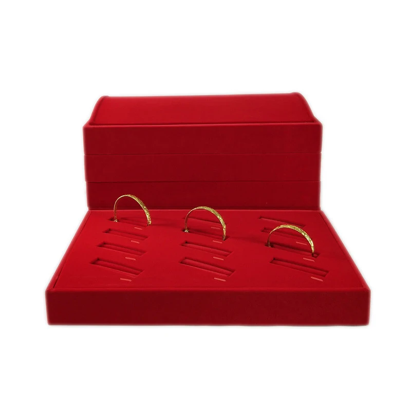Red Velvet Ring Jewelry Display Tray Holder Stud Bracelet Earring Pendant Necklace Watch Jewelry Storage Organizer Showcase Tray