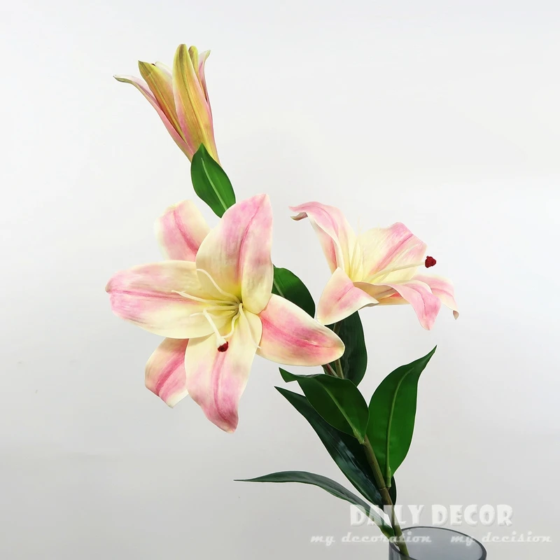 

6pcs/lot ! High simulation real touch 91cm long 3 heads latex artificial Lily flowers wholesale wedding decorative Lily flowers