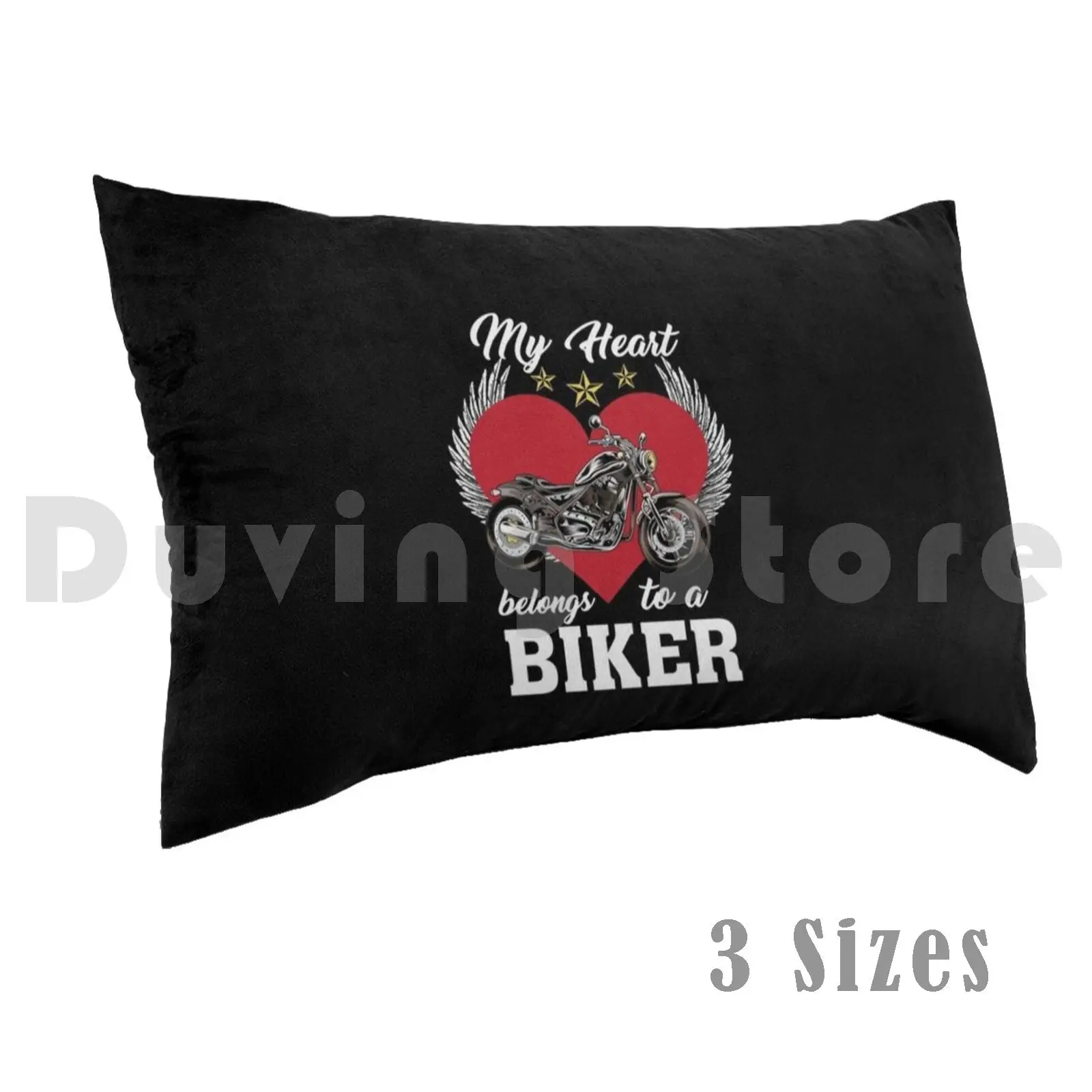 Heart Biker Motorcycle Rider Wife Husband Gift Pillow Case Printed 50x75 Love Driver Heart Belongs Motorcycle