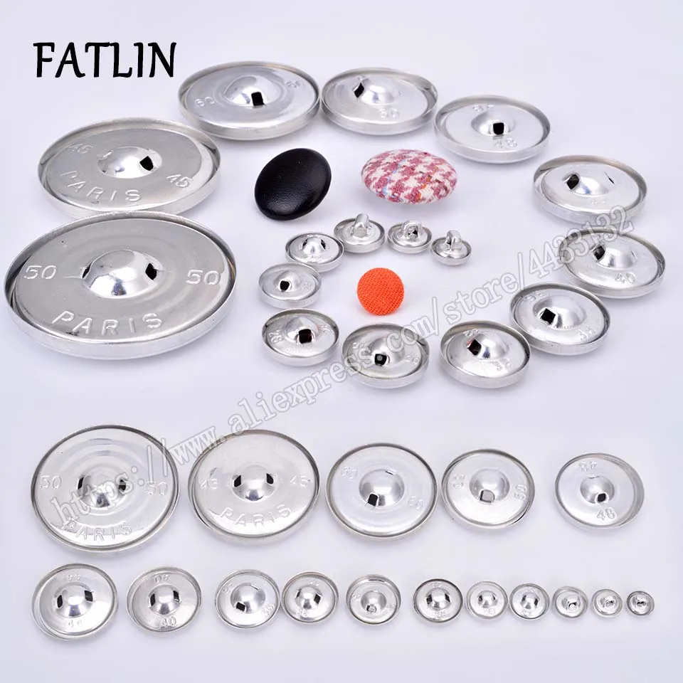 100Sets 16L-44L Aluminum Covered Cloth Fabric Buttons DIY Handmade Metal Bread Shape Round Fabric Accessories  PUTG