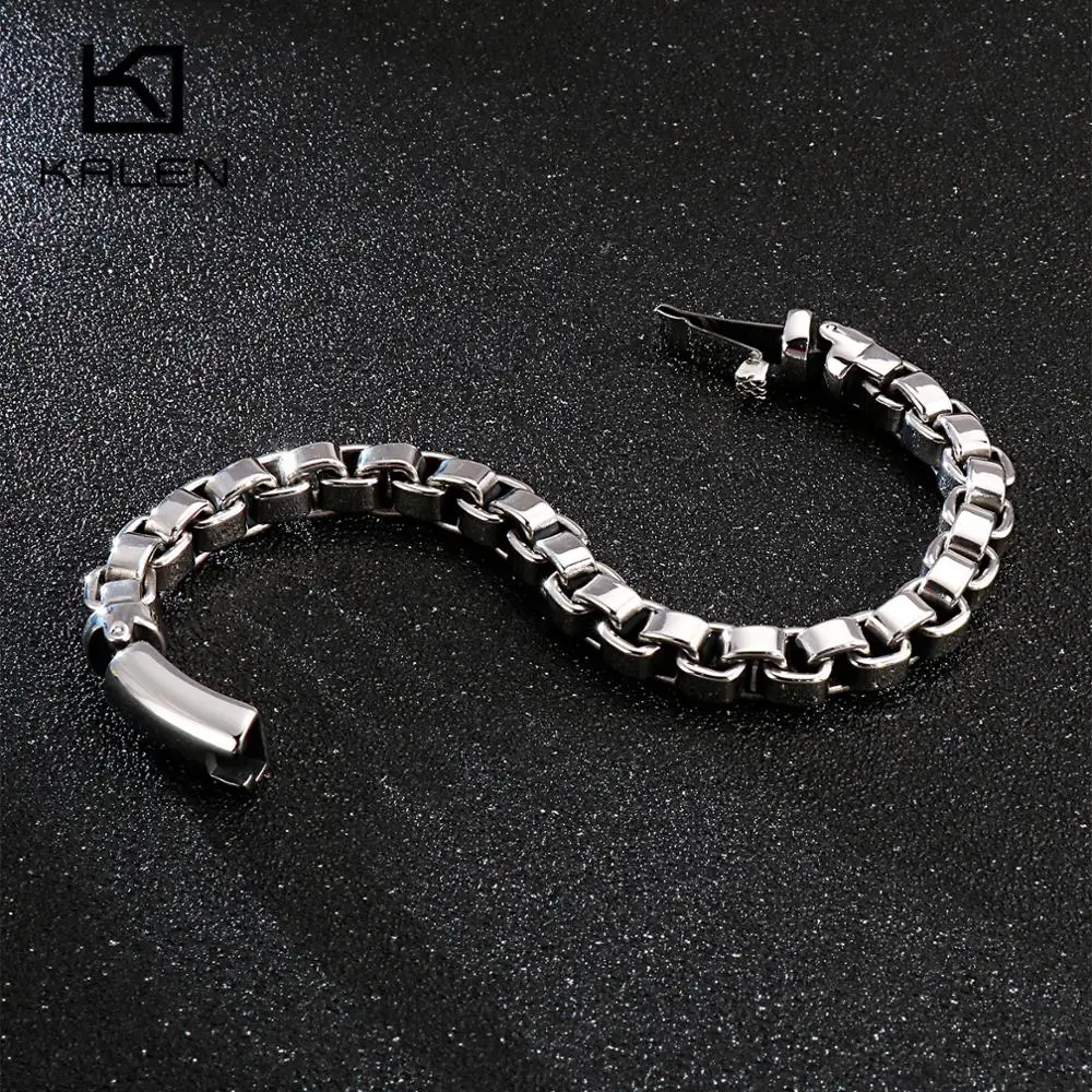 KALEN Vintage Stainless Steel Box Chain Bracelet Punk Matte Link Chain Bracelet Male Masculina Jewelry Accessories Free Gifts