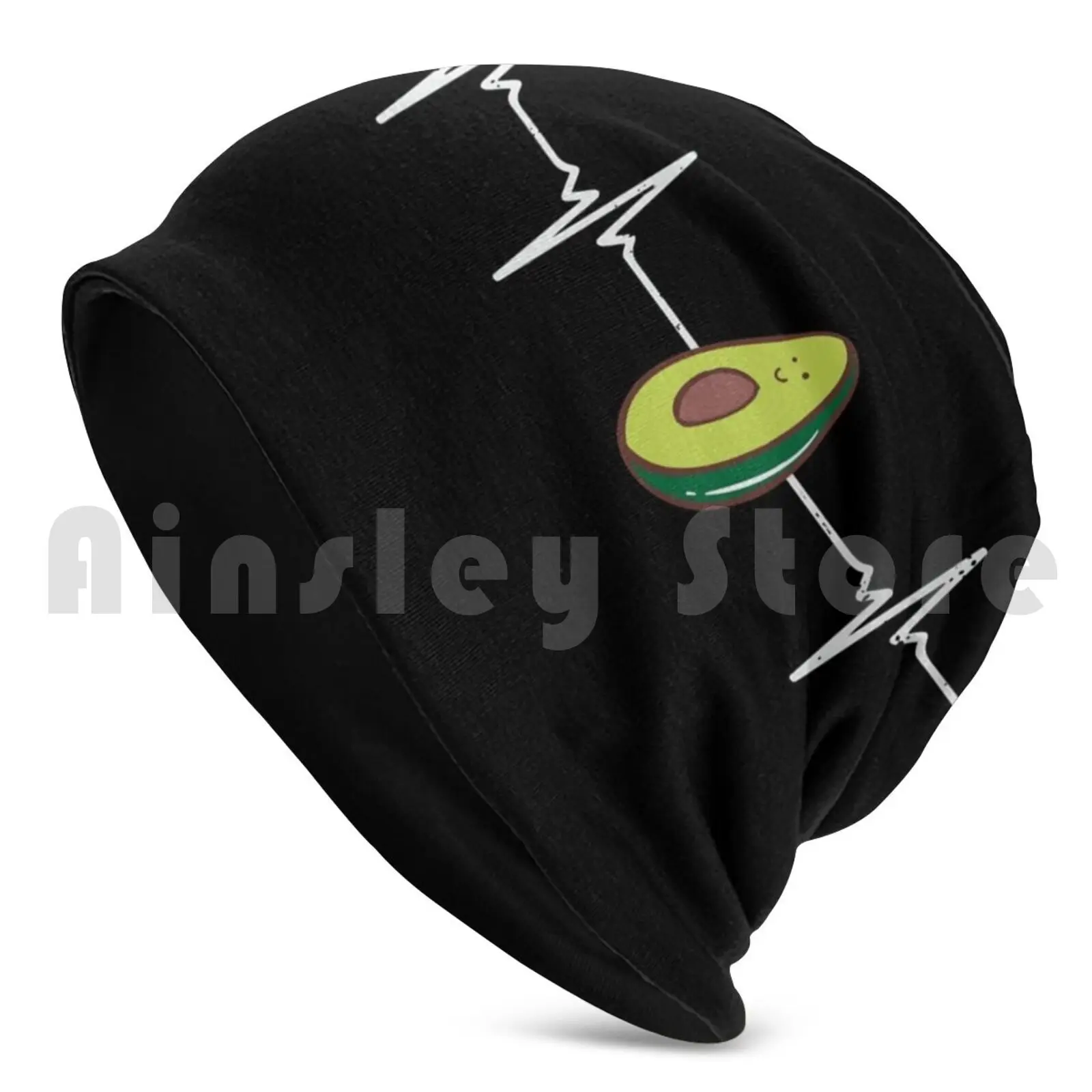 Avocado Heartbeat Beanies Knit Hat 1043 Beanies Print Avocado Heartbeat Avocado Heartbeat Vegan Guacamole