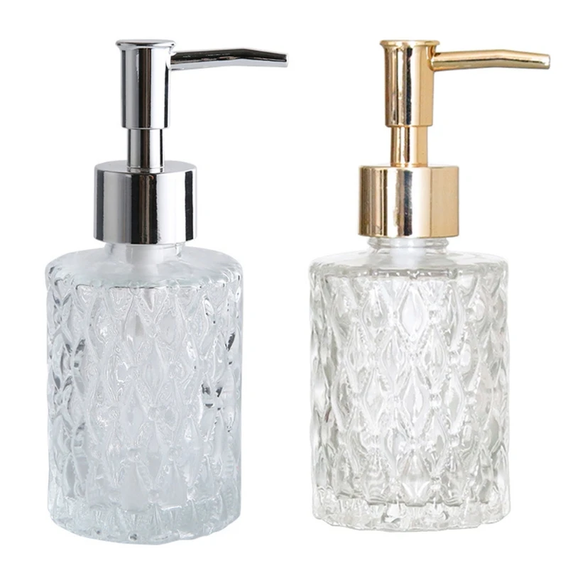 160ml Glass Hand Soap Dispenser with Press Pump Clear Diamond Design Refillable Lotion Liquid Refillable Empty Bottle