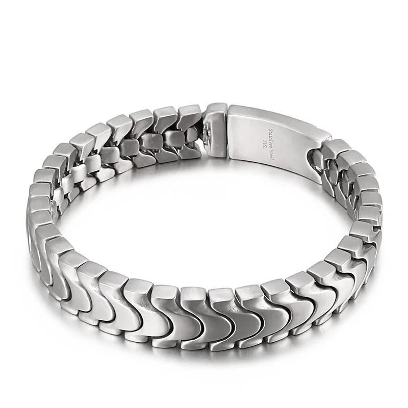 Trendy Retro Men's Bracelet Stainless Steel Silver Flat Cuban Chain Curb Link Bangle Gift Jewelry