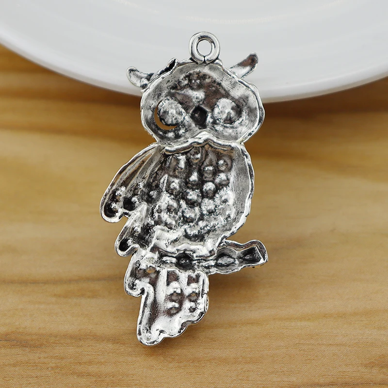 5 Pieces Large Owl & Rhinestone Tibetan Silver Charms Pendants for Jewelry Necklace Making Accessories 45x25mm