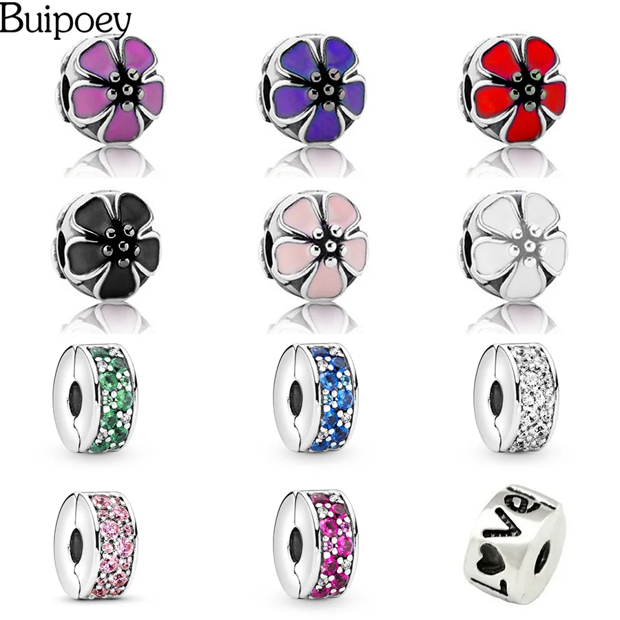 Buipoey 2pcs Retaining Clip Charm Shining Elegance Clips Positioning Round Safety Buckle Charms Fit Brands Bracelets Women