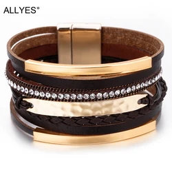 ALLYES Multilayer Leather Bracelet for Men Metal Bar Charm Black Braided Wide Wrap Man Bracelets & Bangles Boho Punk Jewelry