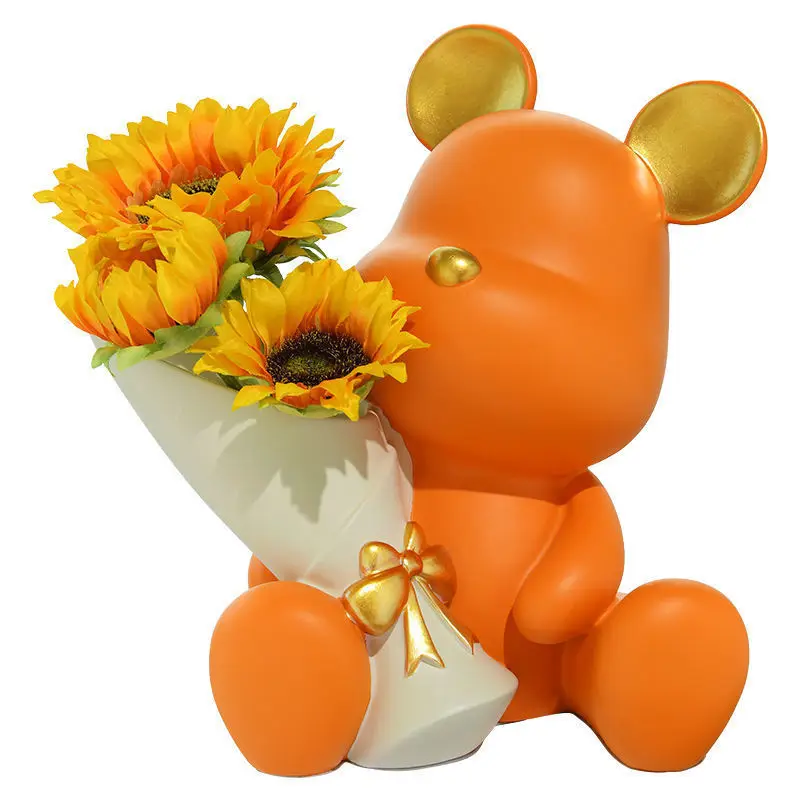 

Creative Light Luxury Violence Bear Decoration Living Room TV Wine Cabinet Bedroom Girl Heart Desktop Layout Fake Flower Arrange