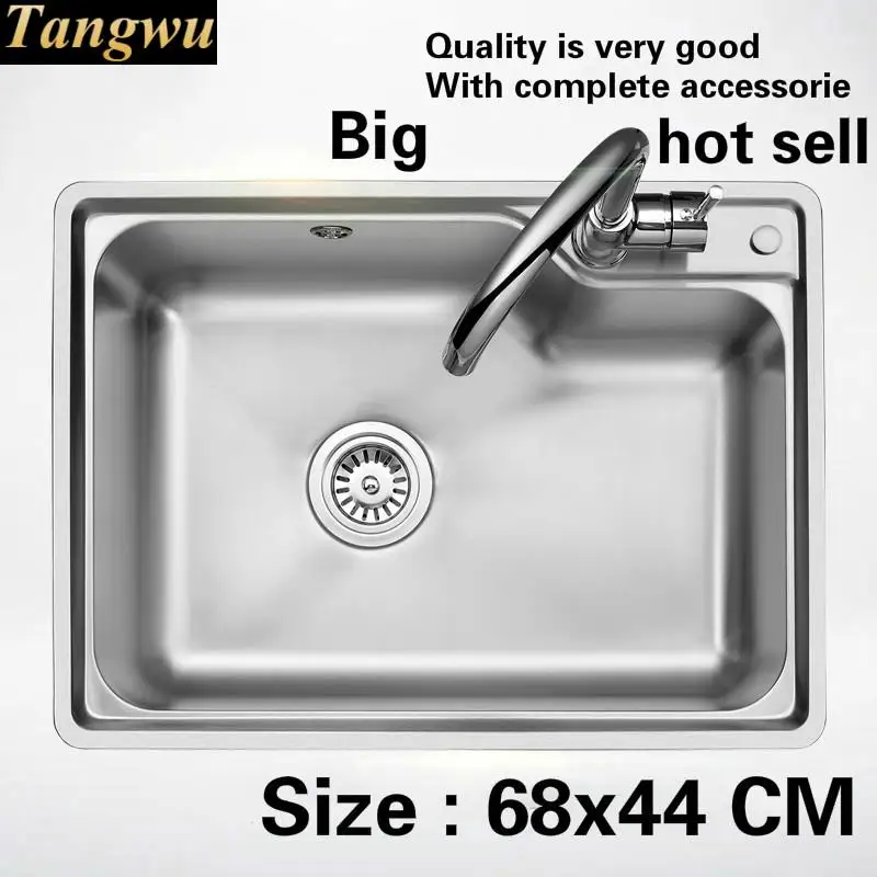 Free shipping Household vogue Kitchen single trough sink durable food grade 304 stainless steel hot sell 680x440 MM