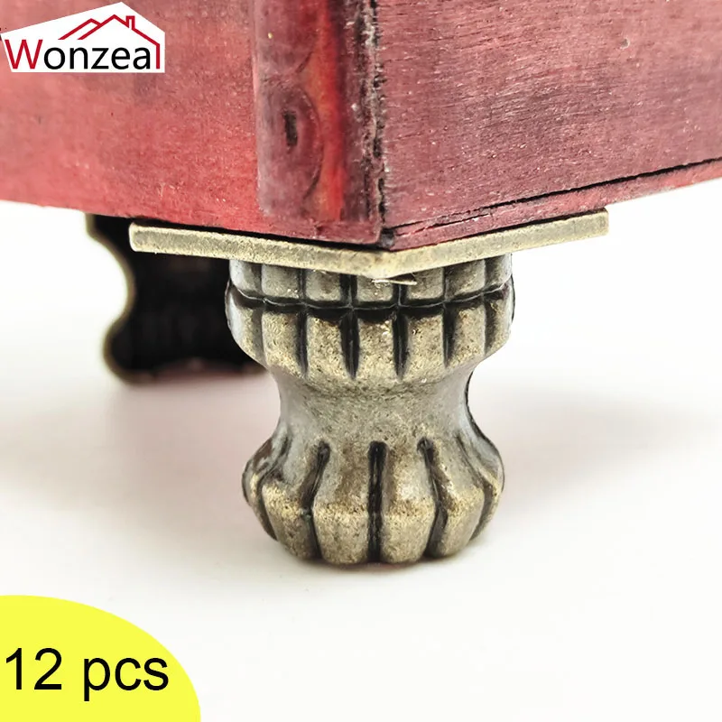 Wonzeal 12pcs Antique Wood Box Feet Leg Jewelry Chest Cabinet Corner Protector Decorative Bracket  Furniture Fittings  Hardware