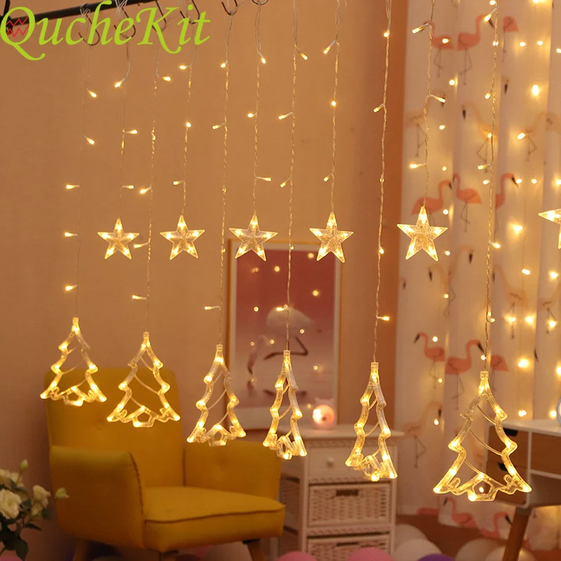 

3M LED Christmas Tree/Sika/Deer/Star/Love Icicle Fairy String Curtain Ligth Christmas Fairy Decorative Light Wedding Party Decor