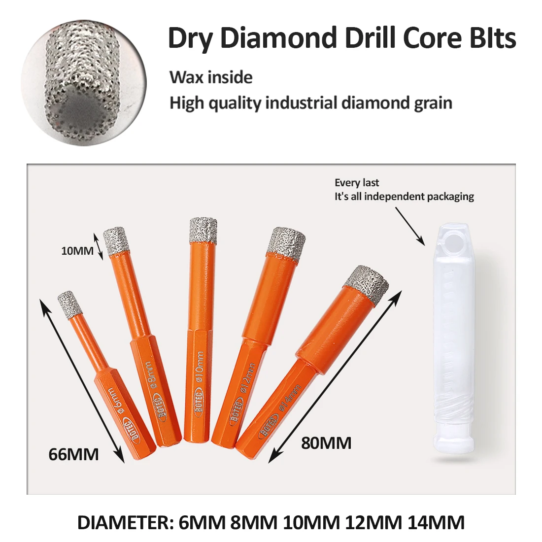 BGTEC 2pcs Hex shank 14 millimetri di Vuoto Brasato perforazione A Secco punte punte di diamante trapano per ceramie piastrelle di granito di vetro