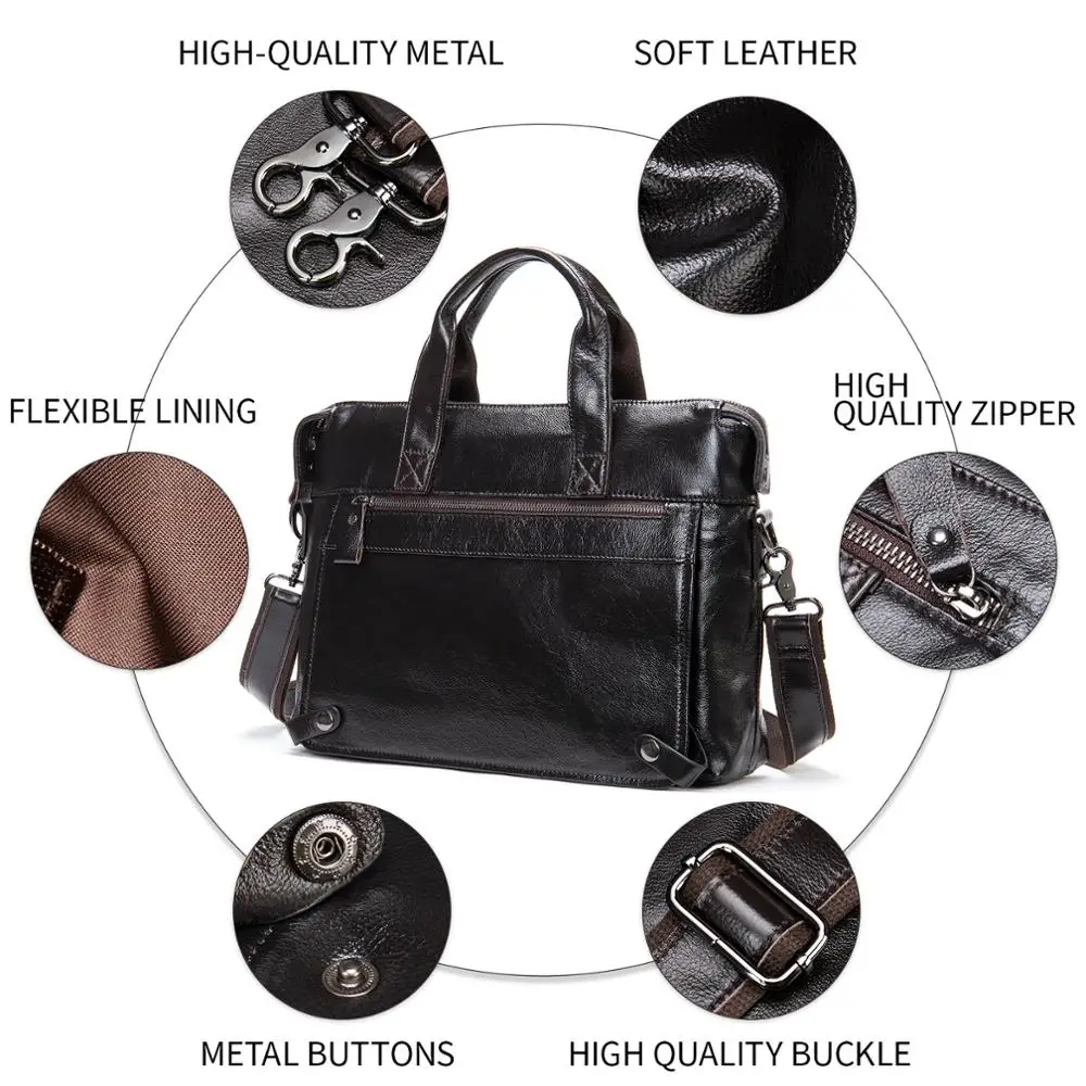 WESTAL Men\'s Leather Handbags Bag Men Leather Laptop Bag 14inch Men\'s Messenger Shoulder Bags Busines Briefcases Totes Bags 910